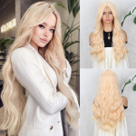 Miss Wig Pikad blondid parukad naistele Naturaalsed s&uuml;nteetilised juuksed Ombre blond parukas tumedate juurtega S&uuml;nteetiline parukas lahtised lainelised parukad Kuumakindel 65cm