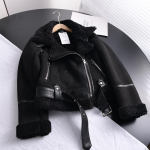 Talvine naiste paks soe seemisnahast lamba jope L&uuml;hike mootorratta pruunid mantlid Faux Shearling lambanahast nahkjakid v&auml;lisr&otilde;ivad XL must
