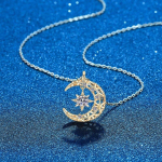 Moissanite teemantkaelakee 14K roosikullaga kaetud 925 Sterling Silver Moon Star ripats kaelakee naistele t&uuml;drukutele peened ehted 0.5ct moissanite