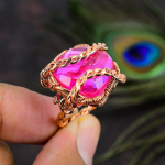 Natural Pink Mystic Topaz Gemstone Handmade Copper Wire Wrap Ring Size 9 n0j54