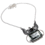 Natural Black Rutile, Onyx Gemstone 925 Sterling Silver Necklace 18 j8t20