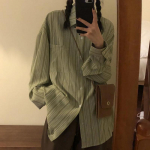 WTEMPO Harajuku triibulised s&auml;rgid, naiste vintage, pikkade varrukatega korea topid Naiste vabaaja topid, mis sobivad vaba helerohelise n&ouml;&ouml;biga pluus S