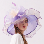 Organza pulmam&uuml;tsid naistele Kentucky Derby M&uuml;tsid Lilledega p&auml;ikesem&uuml;ts, laia &auml;&auml;rega Fedora Beach Church Teepeo m&uuml;tsid Adjustable lilla