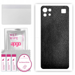 apgo Protective Skin Sticker for the back compatible with LG K92 5G, Wrap Film, Foil, Vinyl - Pattern Black Leather