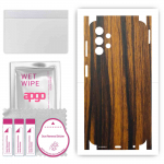 apgo kaitsev nahakleebis tagak&uuml;ljele ja k&uuml;lgedele, mis &uuml;hildub Samsung Galaxy A13-ga, t&auml;iskile, foolium, vin&uuml;&uuml;l &ndash; muster Tigerwood