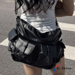 Kahetaskuline nahast suur &otilde;lakott kolledži tudengile, crossbody t&ouml;&ouml;- v&otilde;i koolikott Size: 30x33x13cm must