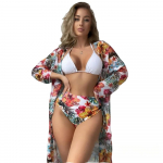 Euroopa ja Ameerika seksikas bikiinidest kolmeosaline tr&uuml;kitud v&otilde;rkpluusiga ujumistrikoo S