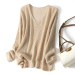 Suure suurusega topid s&uuml;gisene pikkade varrukatega skelett kudum Mugav veniv T-s&auml;rk alumine s&auml;rk Naiste &uuml;hev&auml;rviline V-kaelusega kampsun M valge