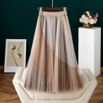 Plisseeritud tr&uuml;kitud marli seelik k&otilde;rge v&ouml;&ouml;kohaga elastne v&ouml;&ouml;koht keskmise pikkusega suur &auml;&auml;ris seelik spiraalv&auml;rviga &otilde;mblusega pits A-joonega seelik XXL parkkoor