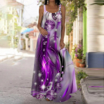 Naiste libisemiskleit Maxi pikk kleit Safiirprinteriga kleit Kevad-suvi V-kaelusega vaba aja veetmiseks 6XL