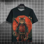 Meeste T-s&auml;rk Jaapani samurai kassi mustriga prinditud topid vabaaja unisex topid hingavad mugavad suve uued &uuml;lisuured riided S