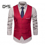 Vest Meeste Ametlik &auml;ri vest Varrukateta Slim Fit &Uuml;he rinnaga V kaelus Siidine Kortsudevastane Taskud Peigmehe pulmamantel 2XL must