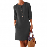 S&uuml;giskevadine naiste kleit &Uuml;mara kaelusega, &uuml;hev&auml;rvilised n&ouml;&ouml;bid avarate pikkade varrukatega, plaaster taskuga p&otilde;lvepikkusega vabaajakleit igap&auml;evaseks kandmiseks 2XL khaki