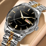 Meeste t&auml;isautomaatne mehaaniline k&auml;ekell, veekindel helendav roostevabast terasest rihm, trendikas randmekell must