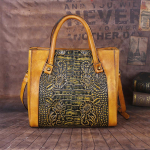Lilled Reljeefsed &otilde;lakotid Ehtsast nahast Crossbody kott Vintage disainiga k&auml;ekotid naistele Naiste rahakott 28cm*28cm*14cm kollane