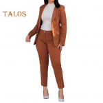 2 tk/komplekt Naiste pidulik mantel ja p&uuml;ksid Komplekt Alla keeratav krae Kahe n&ouml;&ouml;biga Pikkade varrukatega Jakk Slim Fit &Uuml;hev&auml;rvilised P&uuml;ksid Vabaaja Igap&auml;evane Kandmine T&ouml;&ouml;le S&otilde;itmine 2XL must