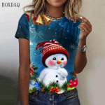 J&otilde;ulude lumememm multifilmi stiilis naiste mood T-s&auml;rgid l&uuml;hikeste varrukatega 3D-prinditud Festival Street Ladies topid, suur suurus 3XL S