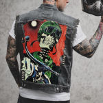 Cross Border Denim mootorratta punk stiilis vabaaja l&otilde;hki rebitud mood meeste vesti rev&auml;&auml;r teksar&otilde;ivaste varrukateta top 2513 L must