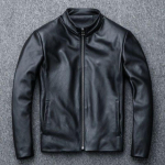 Nahkjakk Meeste Esimene Kiht Lambanahast Kitsas P&uuml;stkrae L&uuml;hike Vabaaja Lihtne Meeste &Uuml;ksik Jakk 6XL must