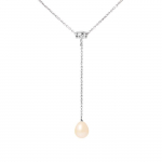 PERLINEA - Collier Cravate - Perle de Culture d'Eau Douce AAA+ - Poire 9-10 mm - Rose Naturel - Argent 925 Milli&egrave;mes - Bijoux Femme