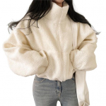 Naiste talvemantel Paks fliisist aluskrae Kaela kaitse T&otilde;mblukuga L&uuml;hike kardigan Pikad varrukad K&uuml;lmakindlad &uuml;ler&otilde;ivad Kooli v&auml;lisjope L hall