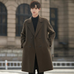 S&uuml;gis-Talvine Villane Mantel Meeste Keskmine ja Pikk &Uuml;le P&otilde;lve Villane TRENCH-mantel Korea Versioon M black