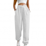 Naiste dressip&uuml;ksid, k&otilde;rge v&ouml;&ouml;kohaga lahtised spordip&uuml;ksid taskutega Crossover Joggers S helehall v&auml;rv