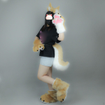 Fox Tail Paw Gloves Set Headband with Ears Dress up for Women Girls Cosplay Plush black