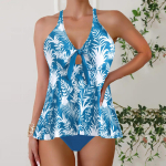 Naiste seksikas bikiinikomplekt, kaheosaline ujumistrikoo, mood Push Up lilledega tr&uuml;kitud poolitatud ujumistrikoo bikiinikost&uuml;&uuml;m naiste rannap&auml;itsetega ujumisriided XS sinine