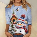 Naiste mood vabaaja &uuml;mmarguse kaelusega 3/4 varrukatega vaba tr&uuml;kiga T-s&auml;rk naiste topp L sinine