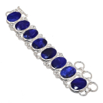 Natural Sapphire(Simulated) Gemstone 925 Sterling Silver Bracelet 7-8 q7u65