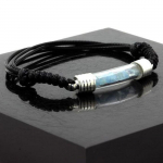 Pierres et Min&eacute;raux. Bracelet Aigue-Marine brut. Couleur noir.