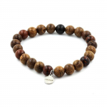 Pierres et Min&eacute;raux. Bracelet Perles Obsidienne Mahogany + bois 8 mm. Fabriqu&eacute; en France.