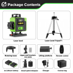 HGLINE 4D Laser Level 16 Line P&ouml;&ouml;ratav Tasapinnaline Masin Laetav 360 Automaatne Roheline Tasandust&ouml;&ouml;riist APP Kaugjuhtimispuldiga 1.5M Tripods Set