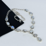 Vikerkaare Kuukivi V&auml;&auml;riskivi K&auml;sitsi valmistatud 925 Sterling H&otilde;be Kaelakee, Vikerkaare Kuukivi H&otilde;bedane Kaelakee Naisele, Unisex Kaelakee, Kingitus 20" valge