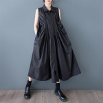 Varrukateta pluss-suuruses puuvillane vintage-stiilis naiste vabaaja ja lahtise pikkusega suvine s&auml;rkkleit must