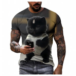 3D Digitaaltr&uuml;kk Hip Hop Kass Koomiks Loom Mees Isiksus Trend Harajuku Stiil Mood Mugav Kiiresti Kuivav L&uuml;hikeste Varrukatega Top S