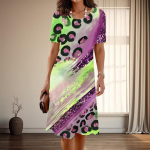 Naiste moodne graatsiline leopardprindiga suvine kevadine l&uuml;hikeste varrukatega O-kaelusega vabaajakleidid XS roheline