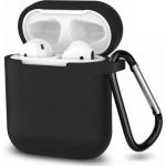 Etui AirPods Coque Silicone Noir pour Airpods 1 & 2 - Protection Anti Choc Bouchon Anti Poussiere et Mousqueton Phonillico&reg;