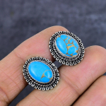 Copper Blue Turquoise Handmade 925 Sterling Silver Cufflinks u5f00