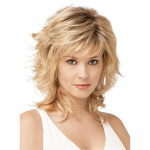 Euroopa ja Ameerika naiste s&uuml;nteetilisest kiust l&uuml;hike kuldne lokkis parukas, esiosa pitsist kuumakindel kohev parukas k&uuml;ljeosaga tukkidega hele