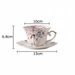 Kullatud pitsiservaga klassikaline keraamiline tass ja alustass, s&ouml;&ouml;gilaua kohvikruus, piimakruusid, p&auml;rastl&otilde;unatee teetass, puuviljamahla anum 200ml