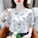 JKASHDK Naiste moe vabaaja suve kevadlillemustriga l&uuml;hikeste varrukatega pluusid ja s&auml;rgid S valge