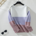 S&uuml;gistalvine vintage avara pikkade varrukatega top Multicolor Pullover kudum O-kaelusega kampsun L