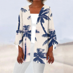 Naiste vabaajamood Beach Ocean Tree Print Kerge keskmise pikkusega jope kardigan XXXL