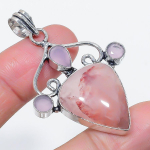 Natural Rose Quartz, Chalcedony 925 Sterling Silver Jewelry Pendant 2.25 d5r71