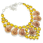 Natural Ammonite Fossil, Citrine 925 Sterling Silver Jewelry Necklace 18 p1r58