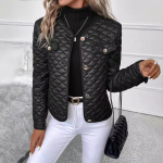 S&uuml;giss&uuml;gis Naiste Must Teemantmustriga Tepitud Jakk, L&uuml;hike Puuvillane Jakk Termoisolatsiooniga, L&uuml;hike Tepitud Bleiser Elegantseks Stiiliks S must