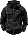 Meeste mitmetaskuline nahast detailidega kapuutsiga pusa s&uuml;gis-talveks &ndash; Euroopa ja Ameerika noortep&auml;rane dressipluusjakk XXL must