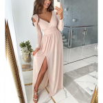 Naiste &uuml;hev&auml;rviline, pikkade varrukatega V-kaelusega, pika l&otilde;hega vabaaja mitmeotstarbeline pidulik kleit L roosa